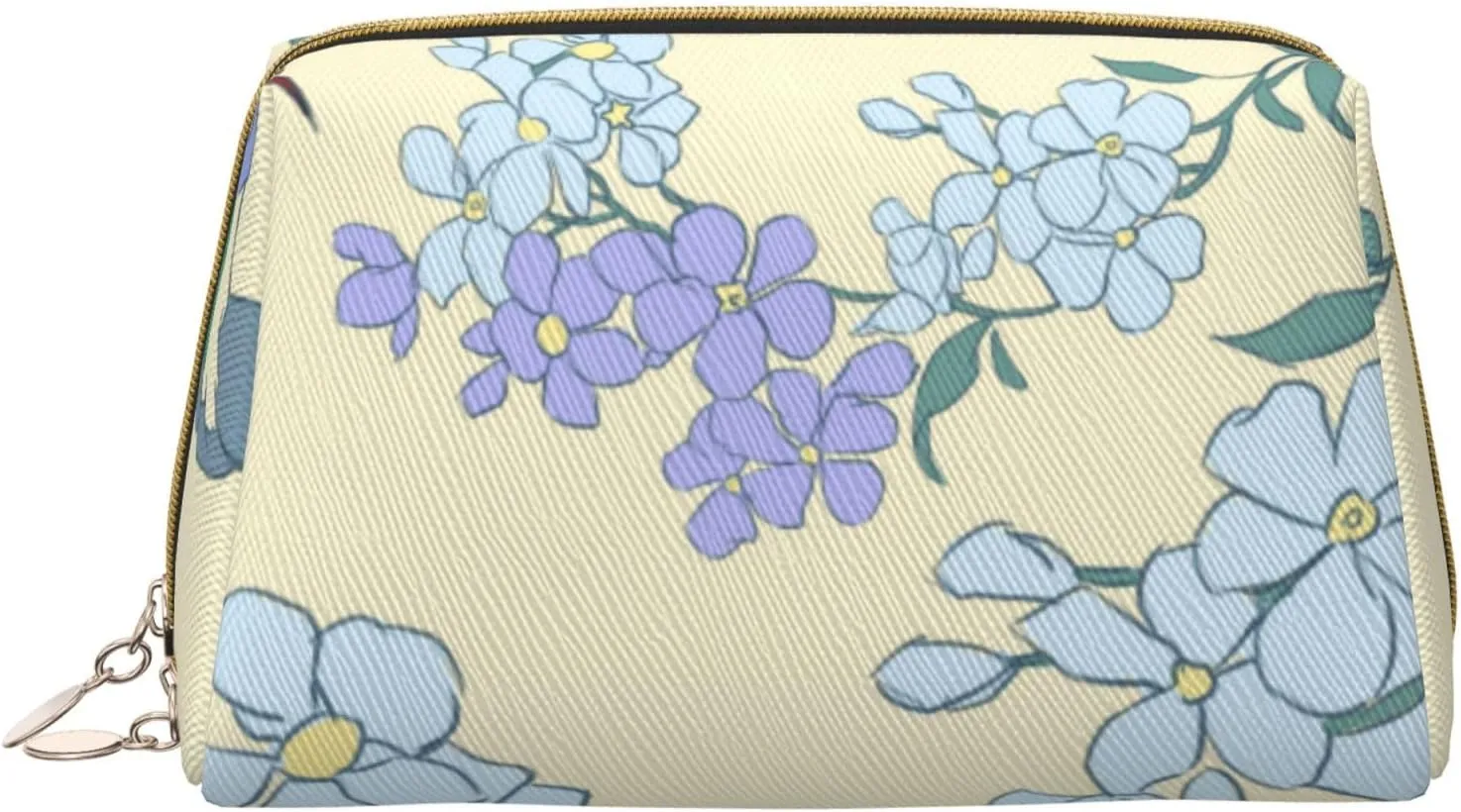Portable Leather Makeup Bag for Women - Travel Cosmetic Organizer, Large Fresh Orchids Print Makeup Pouch