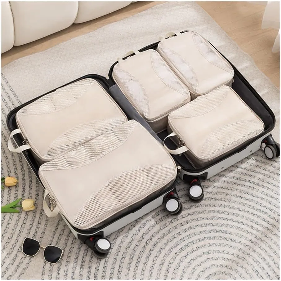 Portable Travel Compression Packing Cubes Bag Clothes Organizers Waterproof Luggage Storage Cases Drawer Bags Storage Organizer(Pink M,1PSC)