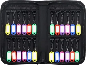 Portable Zippered Key Organizer, Waterproof Fireproof Key Case with 24 Key Hooks and Tags,Portable Key Storage for Rental Management Real Estate Sales Hotel Executives and Car Service(24 Keys)