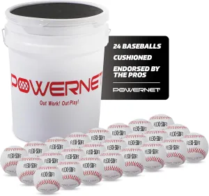 PowerNet Baseball Bundle, Padded Bucket with 24 Practice Baseballs or Flexi-Soft Training Balls, Portable Pitching & Batting Practice Equipment