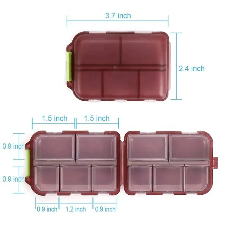 Premium Portable 10-Grid Pill Organizer – Compact Medicine Holder for Vitamins, Fish Oils, and Tablets – Moisture-Proof, Eco-Friendly Wheat Straw Design, Travel-Friendly Storage Case