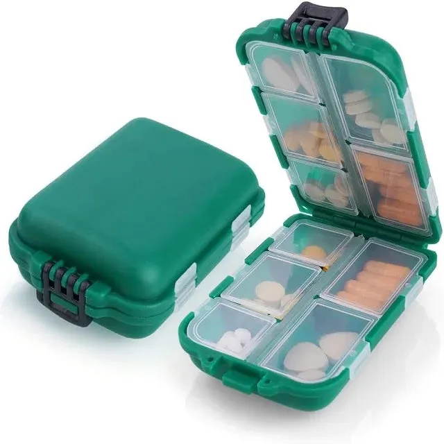 Premium Portable 10-Grid Pill Organizer – Compact Medicine Holder for Vitamins, Fish Oils, and Tablets – Moisture-Proof, Eco-Friendly Wheat Straw Design, Travel-Friendly Storage Case