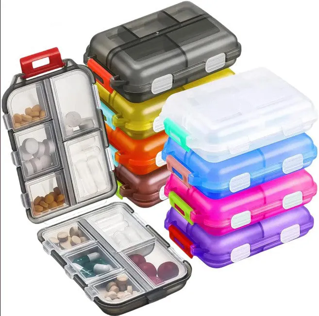 Premium Portable 10-Grid Pill Organizer – Compact Medicine Holder for Vitamins, Fish Oils, and Tablets – Moisture-Proof, Eco-Friendly Wheat Straw Design, Travel-Friendly Storage Case