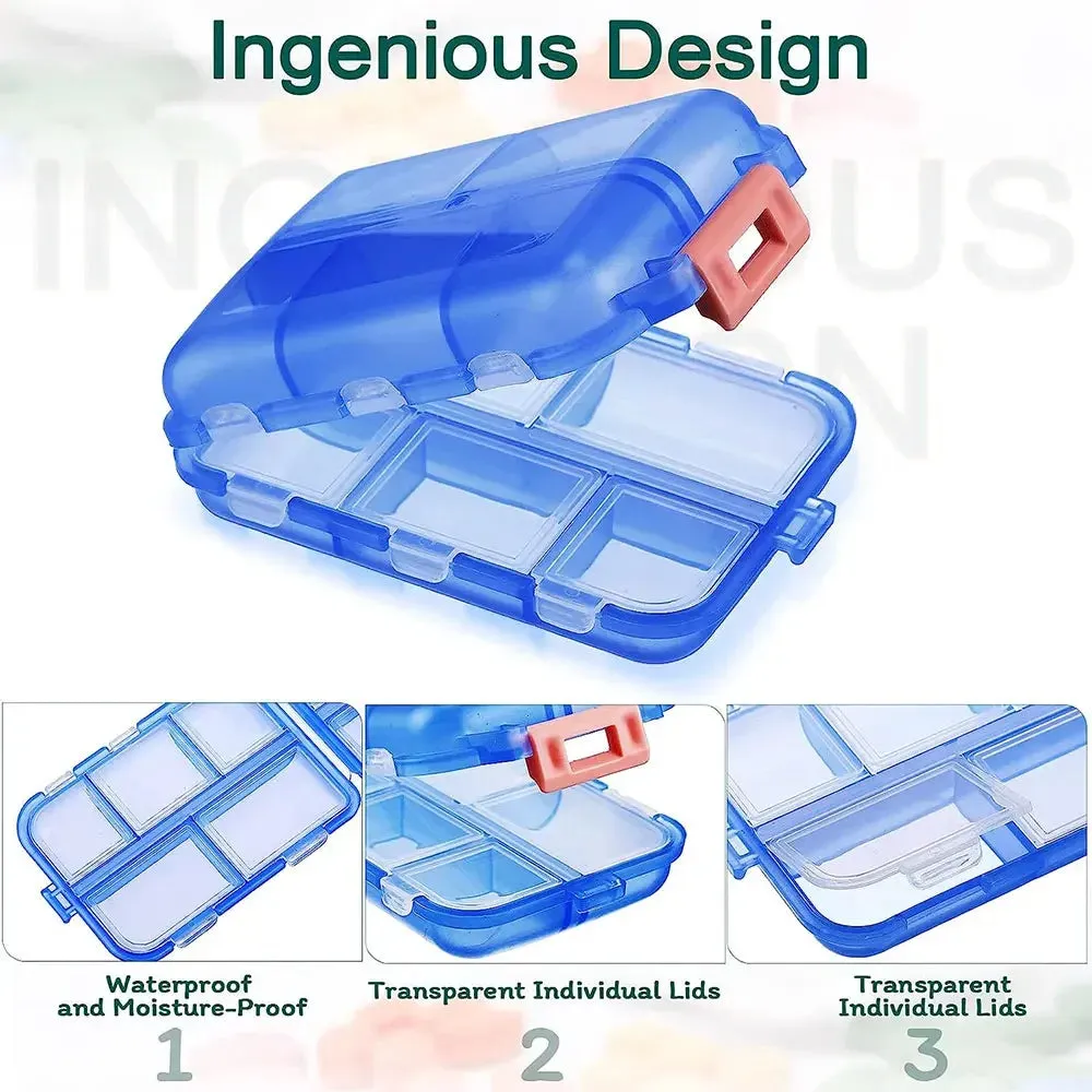 Premium Portable 10-Grid Pill Organizer – Compact Medicine Holder for Vitamins, Fish Oils, and Tablets – Moisture-Proof, Eco-Friendly Wheat Straw Design, Travel-Friendly Storage Case