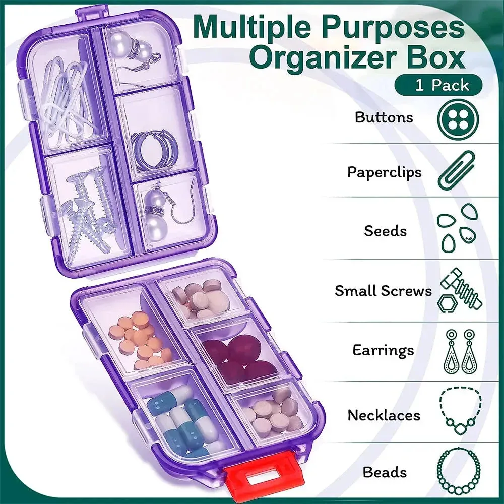 Premium Portable 10-Grid Pill Organizer – Compact Medicine Holder for Vitamins, Fish Oils, and Tablets – Moisture-Proof, Eco-Friendly Wheat Straw Design, Travel-Friendly Storage Case