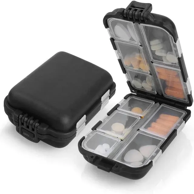 Premium Portable 10-Grid Pill Organizer – Compact Medicine Holder for Vitamins, Fish Oils, and Tablets – Moisture-Proof, Eco-Friendly Wheat Straw Design, Travel-Friendly Storage Case