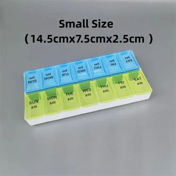 Premium Weekly Travel Pill Organizer – 7-Day 14-Grid Medicine Storage Box for Tablets, Vitamins, Fish Oils, and Supplements – Compact Portable Container for Daily Medication Use