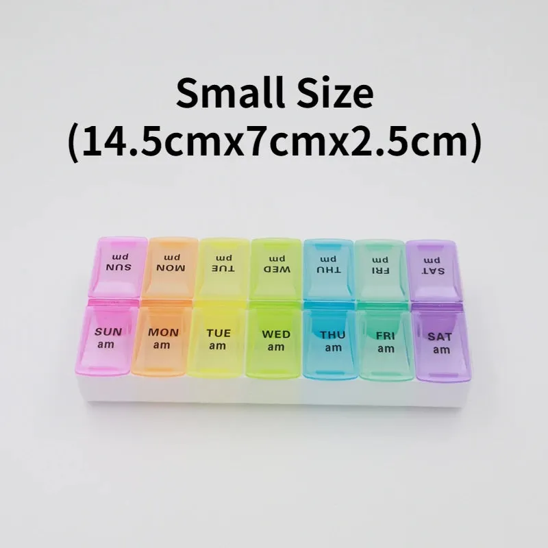 Premium Weekly Travel Pill Organizer – 7-Day 14-Grid Medicine Storage Box for Tablets, Vitamins, Fish Oils, and Supplements – Compact Portable Container for Daily Medication Use