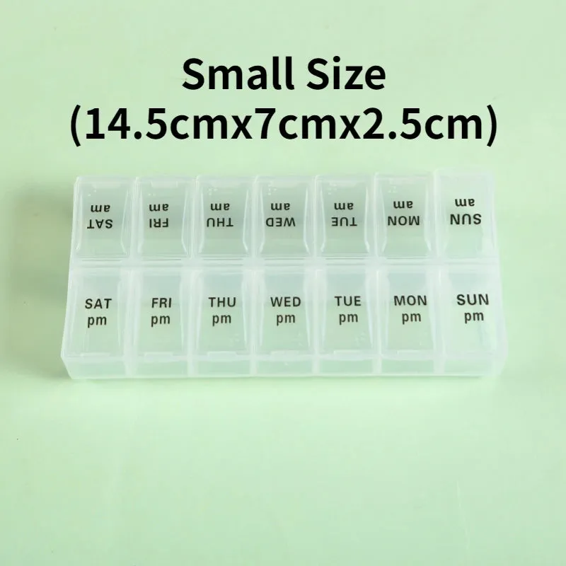 Premium Weekly Travel Pill Organizer – 7-Day 14-Grid Medicine Storage Box for Tablets, Vitamins, Fish Oils, and Supplements – Compact Portable Container for Daily Medication Use
