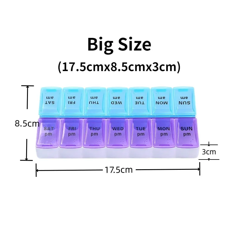 Premium Weekly Travel Pill Organizer – 7-Day 14-Grid Medicine Storage Box for Tablets, Vitamins, Fish Oils, and Supplements – Compact Portable Container for Daily Medication Use