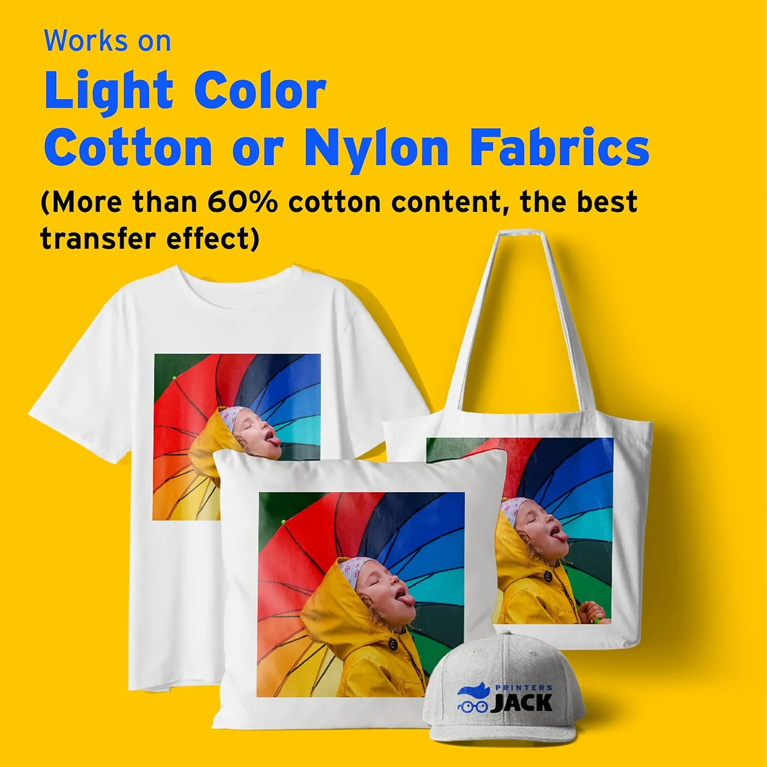 Printers Jack Iron-On Heat Transfer Paper for White and Light Fabric, 20 Pack 8.3x11.7 inch T-Shirt Transfer Paper for Any Inkjet Printer, Long Lasting Printing Transfer Paper for Heat Press