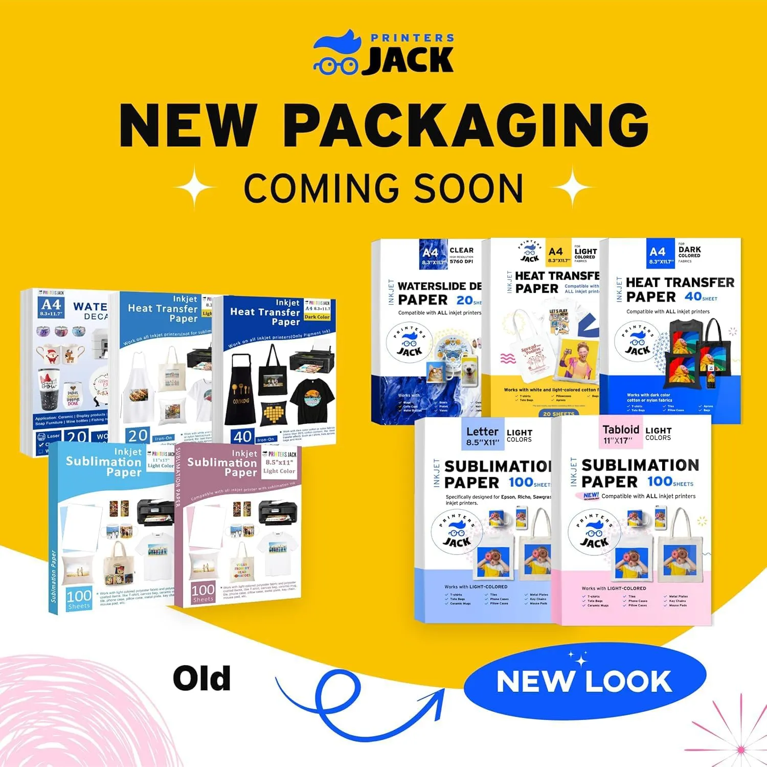 Printers Jack Iron-On Heat Transfer Paper for White and Light Fabric, 20 Pack 8.3x11.7 inch T-Shirt Transfer Paper for Any Inkjet Printer, Long Lasting Printing Transfer Paper for Heat Press