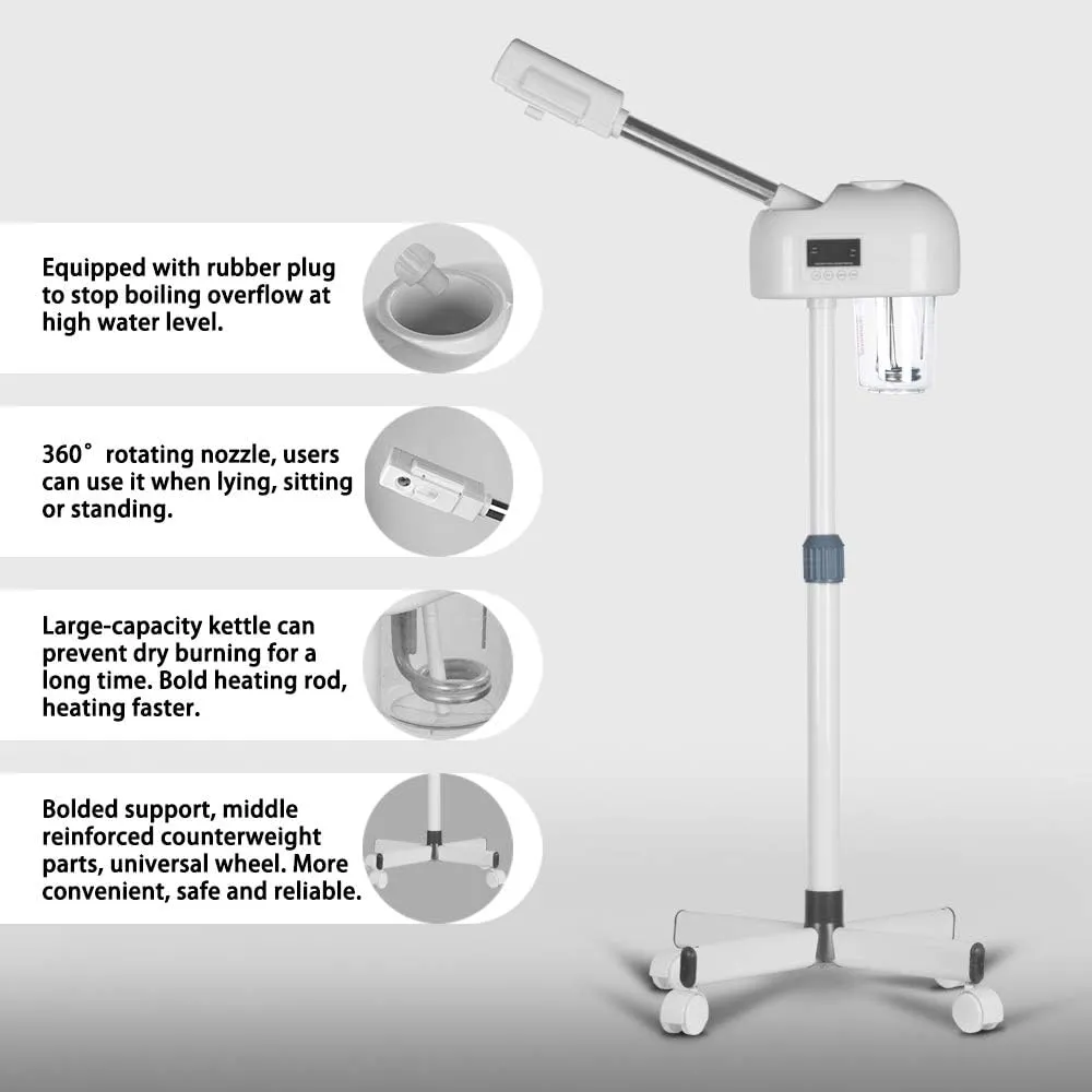 Professional Facial Steamer for Clean Skin, LCD Display, Facial Steamer for Esthetician, Use at Home & Salon, Spa with Hot Mist, Timer Function, Adjustable Height & Rolling Wheels