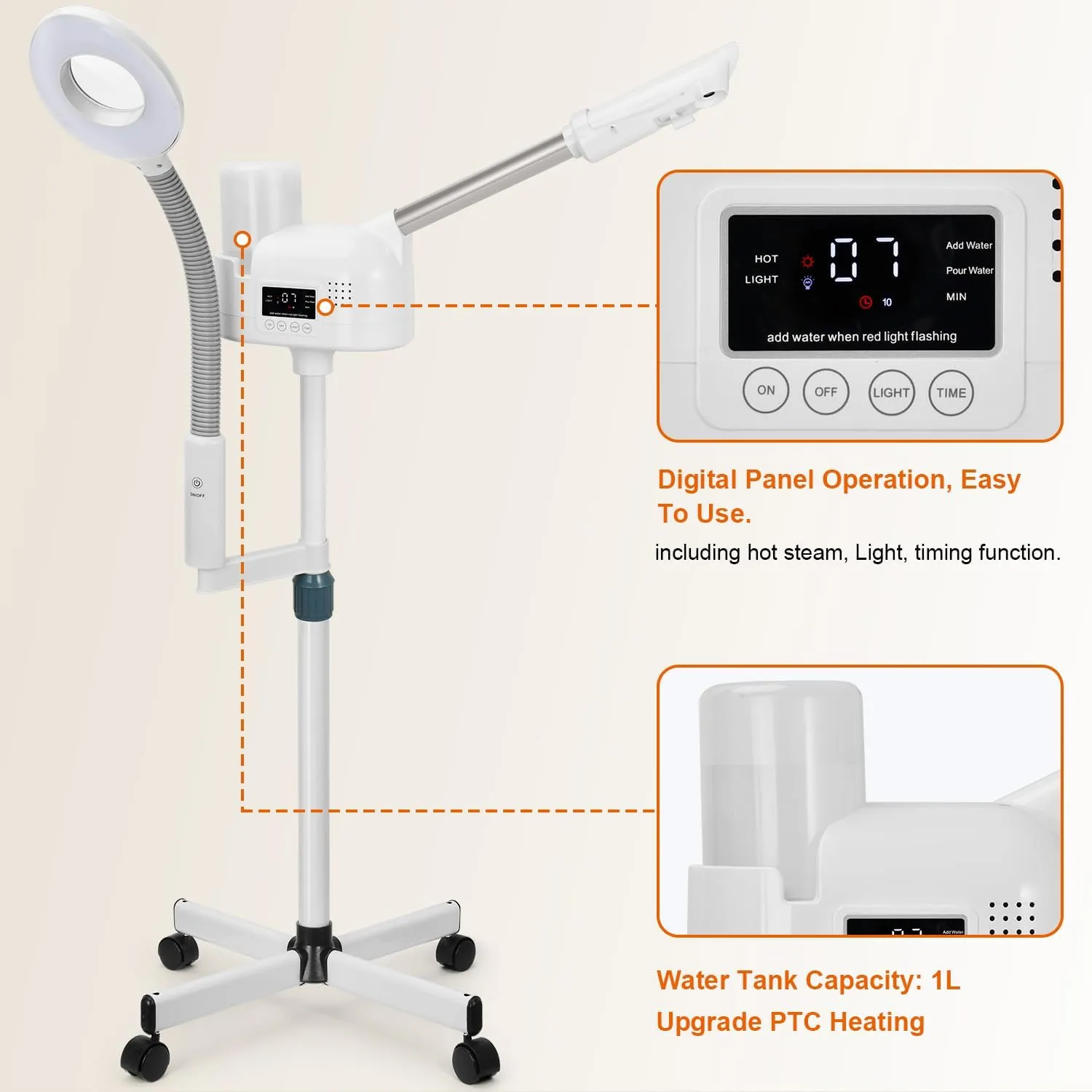 Professional Facial Steamer with 5X Magnifying Lamp, 2 in 1 Facial Steamer Upgrade PTC Heating, Esthetician Steamer Mist Face Steamer for Salon Spa Beauty Skin Care