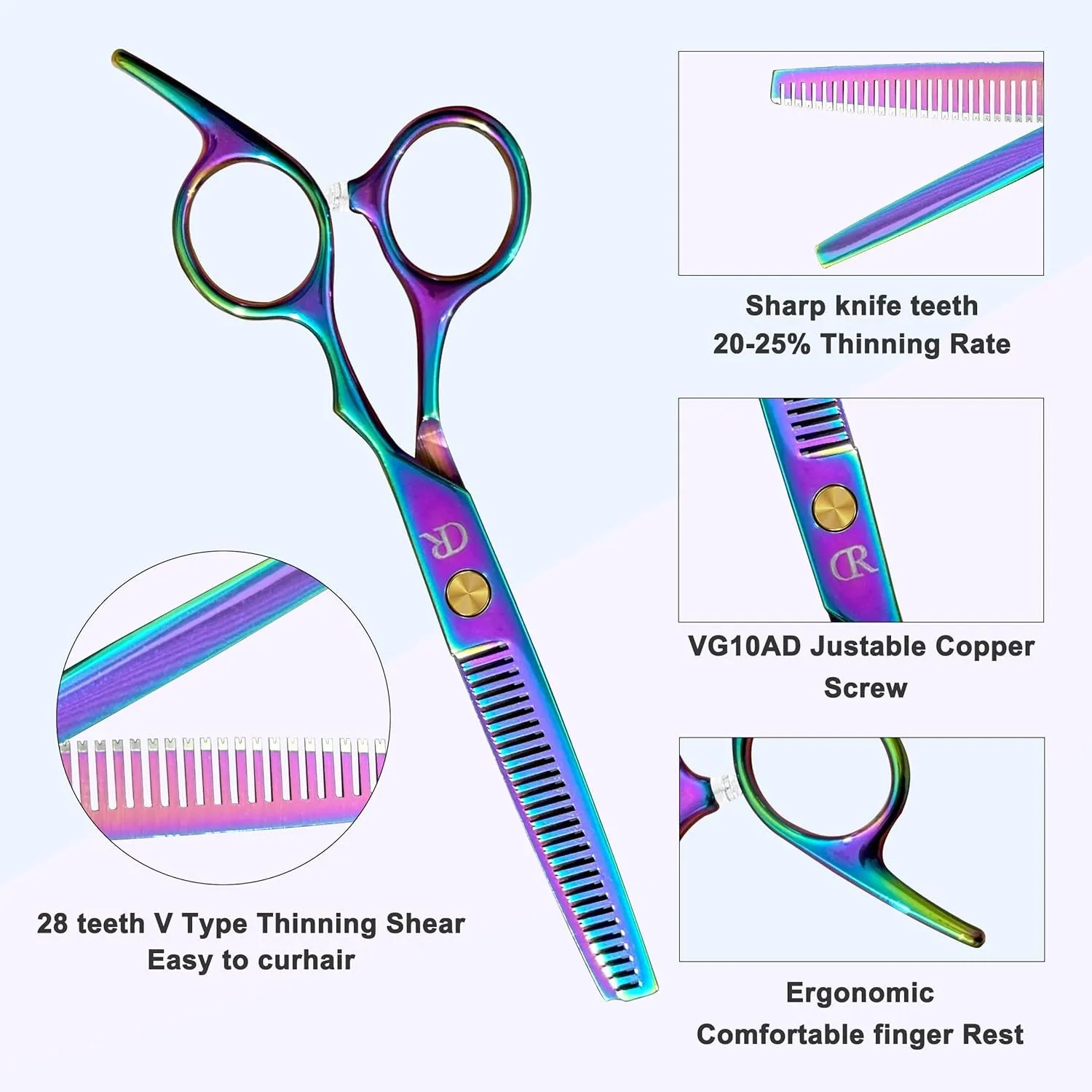 Professional Hair Cutting Shears,6 Inch Hairdressing Shears Barber Hair Scissors Edge Razor Sharp Blades Haircut Scissors for Men Women Kids Japan 440C Stainless Steel (Rainbow) (Multicolour)