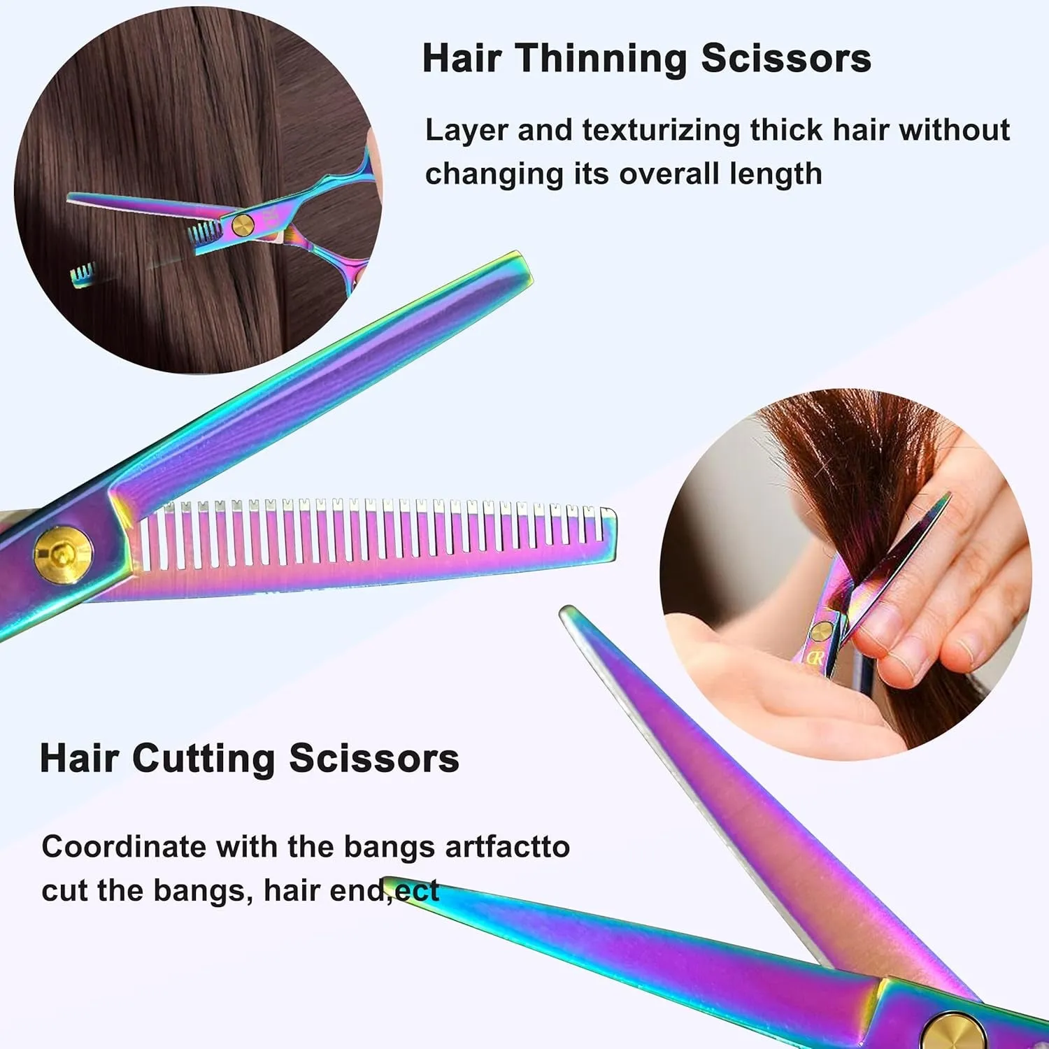 Professional Hair Cutting Shears,6 Inch Hairdressing Shears Barber Hair Scissors Edge Razor Sharp Blades Haircut Scissors for Men Women Kids Japan 440C Stainless Steel (Rainbow) (Multicolour)