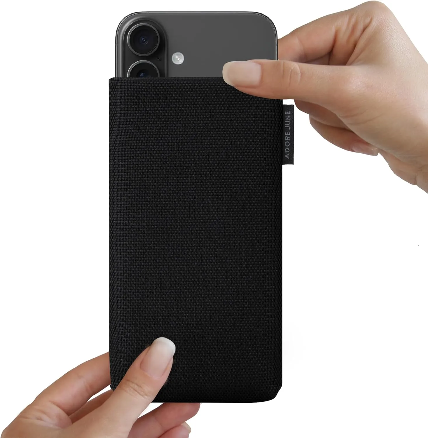 Protection Sleeve Classic Recycled Black Compatible with iPhone 16 2024, Modern Sustainable R-PES Fabric. Manufactured in Europe