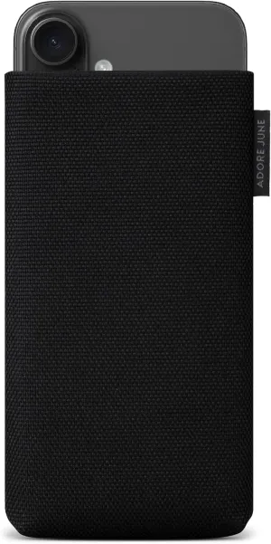 Protection Sleeve Classic Recycled Black Compatible with iPhone 16 2024, Modern Sustainable R-PES Fabric. Manufactured in Europe