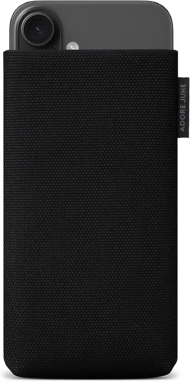 Protection Sleeve Classic Recycled Black Compatible with iPhone 16 2024, Modern Sustainable R-PES Fabric. Manufactured in Europe