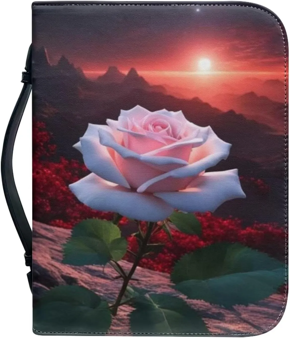 PU Bible Cover for Women Girls- Bible Case with Leather Bookmark (Set of 1) - Bible Study Supplies for Home, Office,Pink Rose and Sunset,XL
