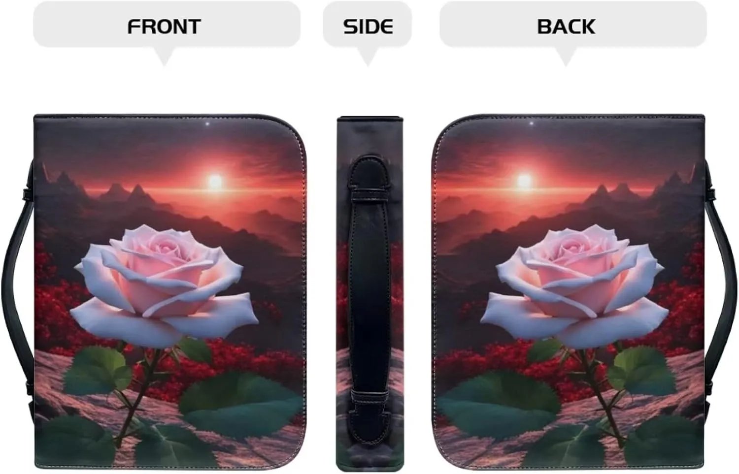 PU Bible Cover for Women Girls- Bible Case with Leather Bookmark (Set of 1) - Bible Study Supplies for Home, Office,Pink Rose and Sunset,XL