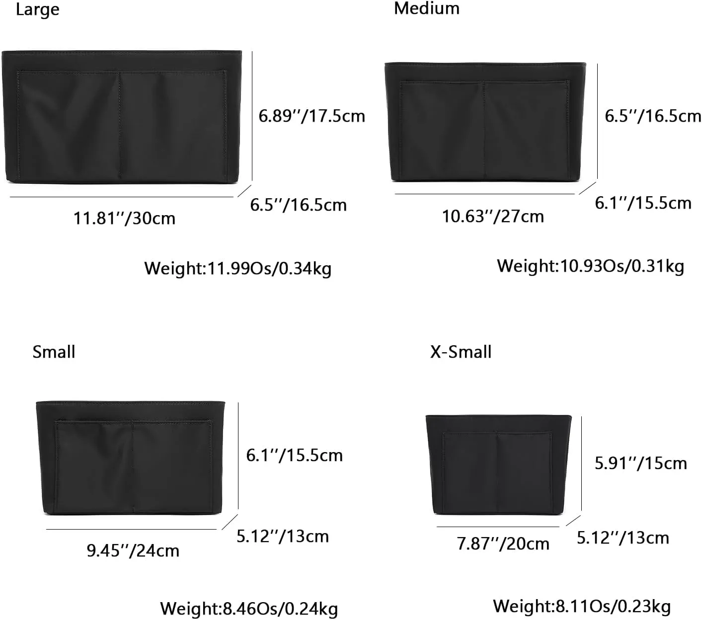 PU leather Purse Organizer Insert Bag in Bag Felt Fabric Handbag Organizer 4 Sizes for Speedy Neverfull (Black,X-Small)