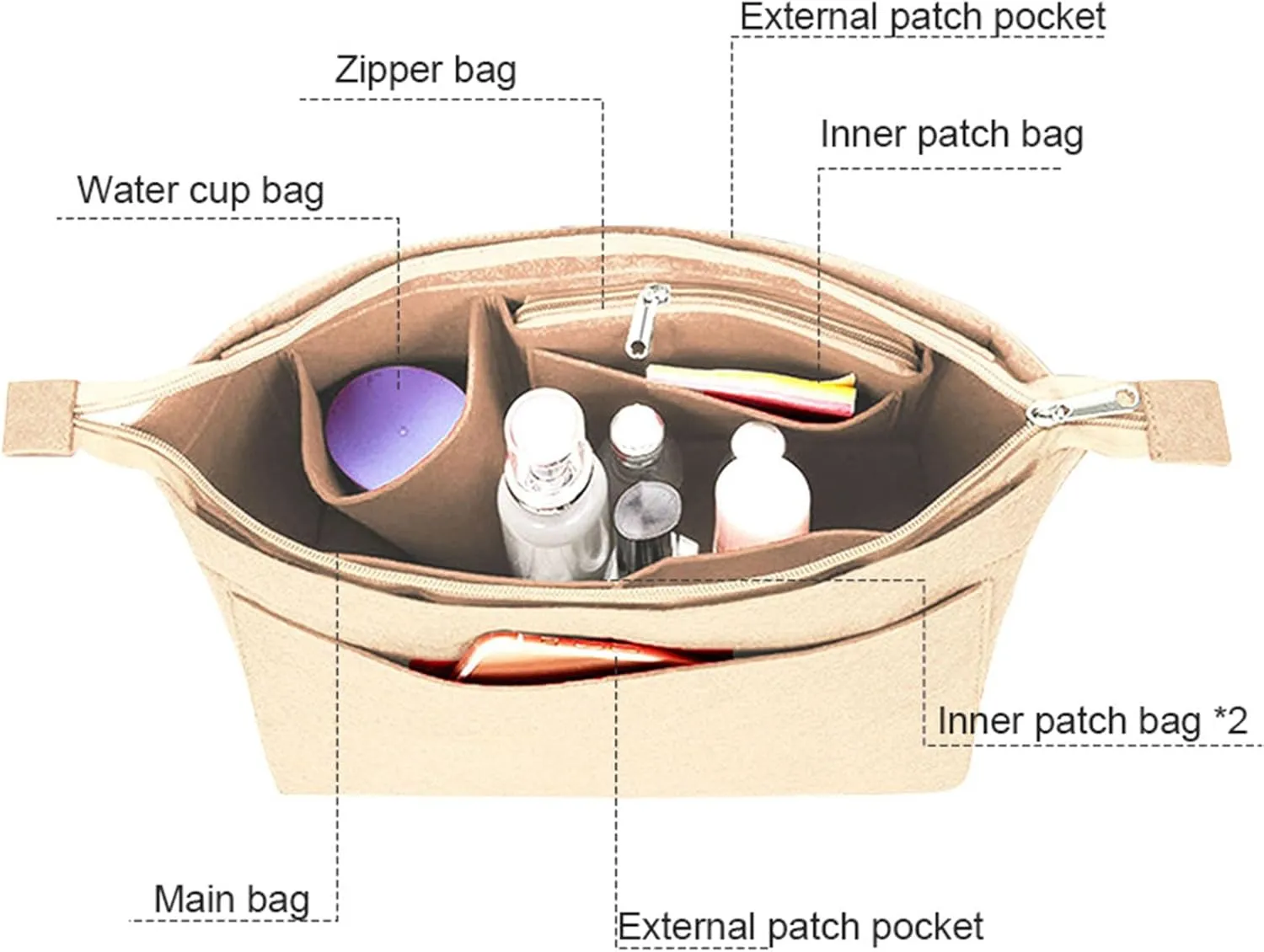 Pulse organizer insert for L.V n.everfull tote bag to receive and organize lining insertY060khaki-L