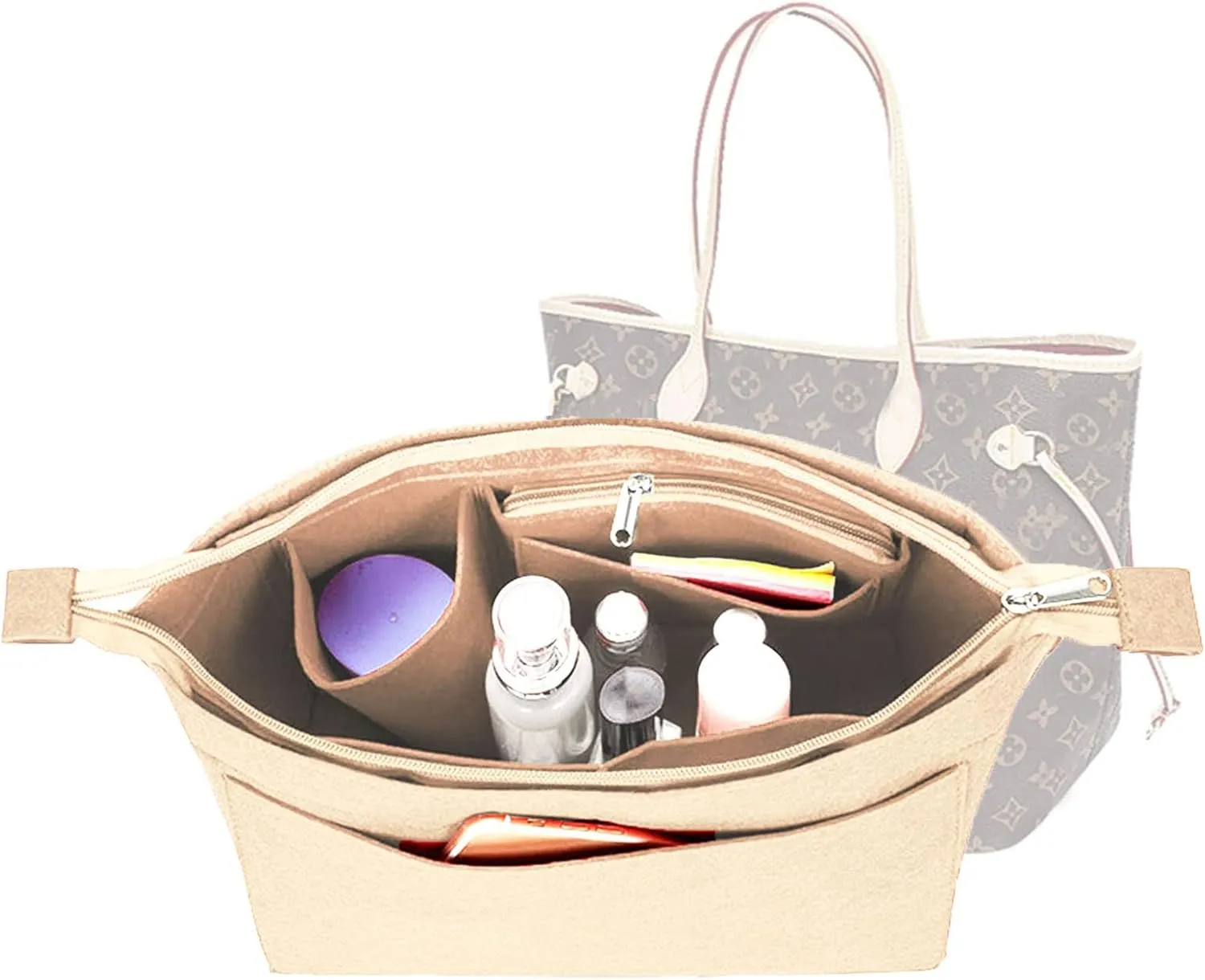 Pulse organizer insert for L.V n.everfull tote bag to receive and organize lining insertY060khaki-L