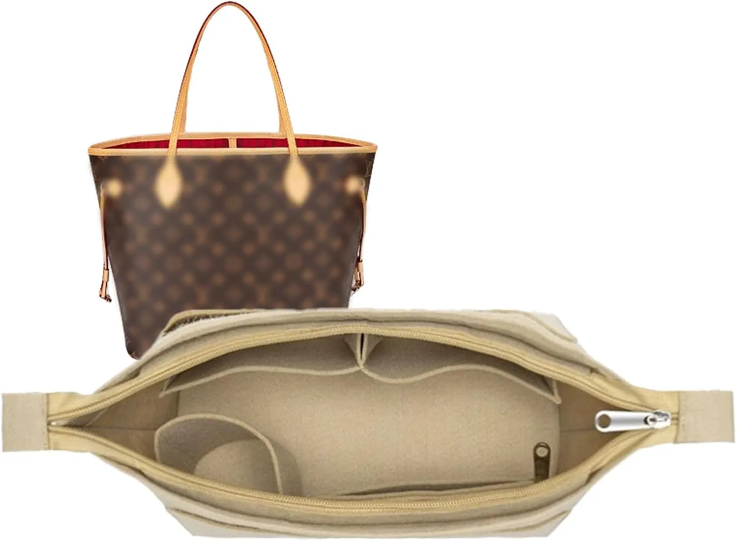 Pulse organizer insert for L.V n.everfull tote bag to receive and organize lining insertY060khaki-L