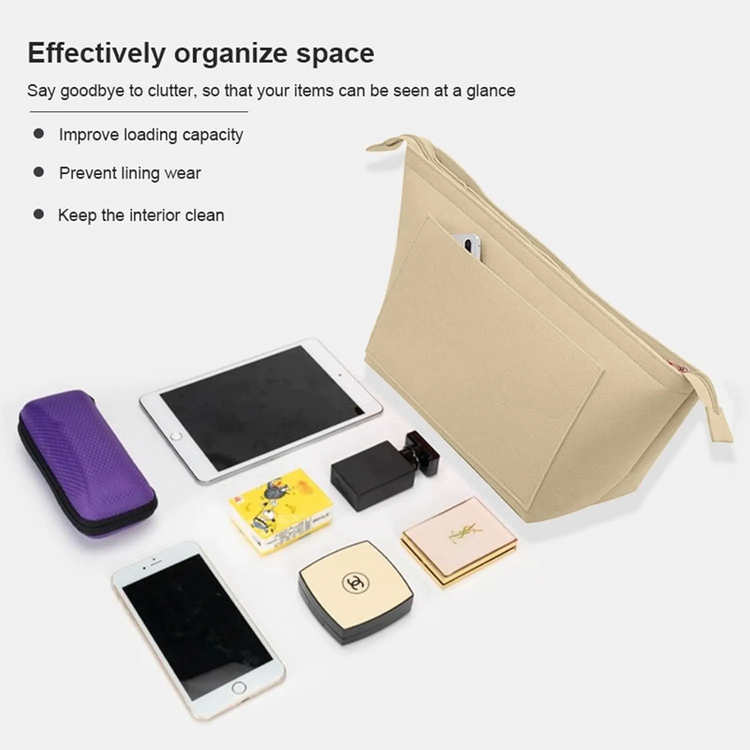 Pulse organizer insert for L.V n.everfull tote bag to receive and organize lining insertY060khaki-L