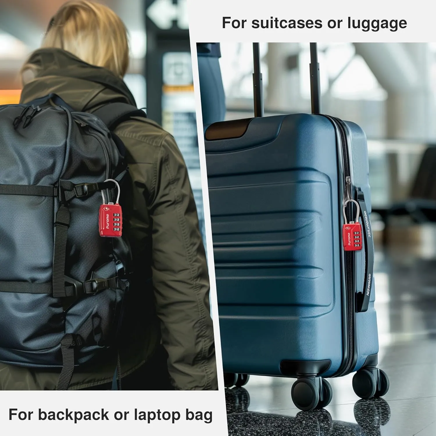 Puroma 2 Pack TSA Approved Luggage Lock, 4 Digit Combination Travel Locks Resettable Code Lock with Zinc Alloy Body for Suitcase, Toolbox, Backpack, Bag, Gym Locker (Red)