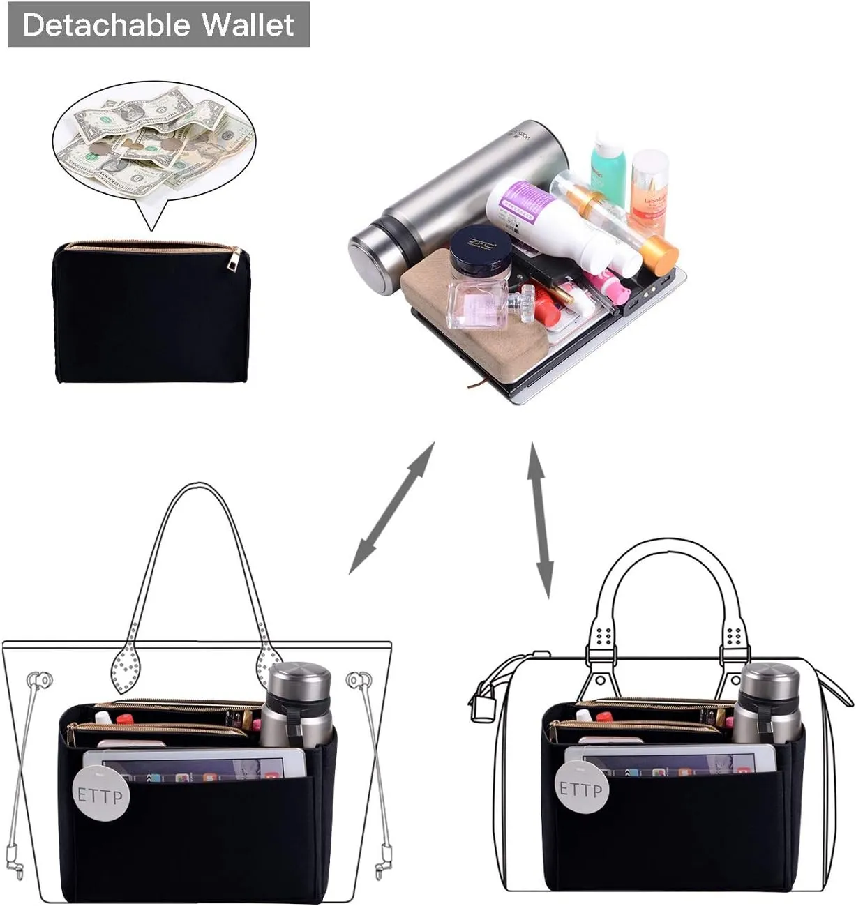 Purse Organizer, Felt Bag Organizer Insert Purse Organizer For LV Speedy, Neverfull, Tote, Handbag,Shaper 5 Sizes
