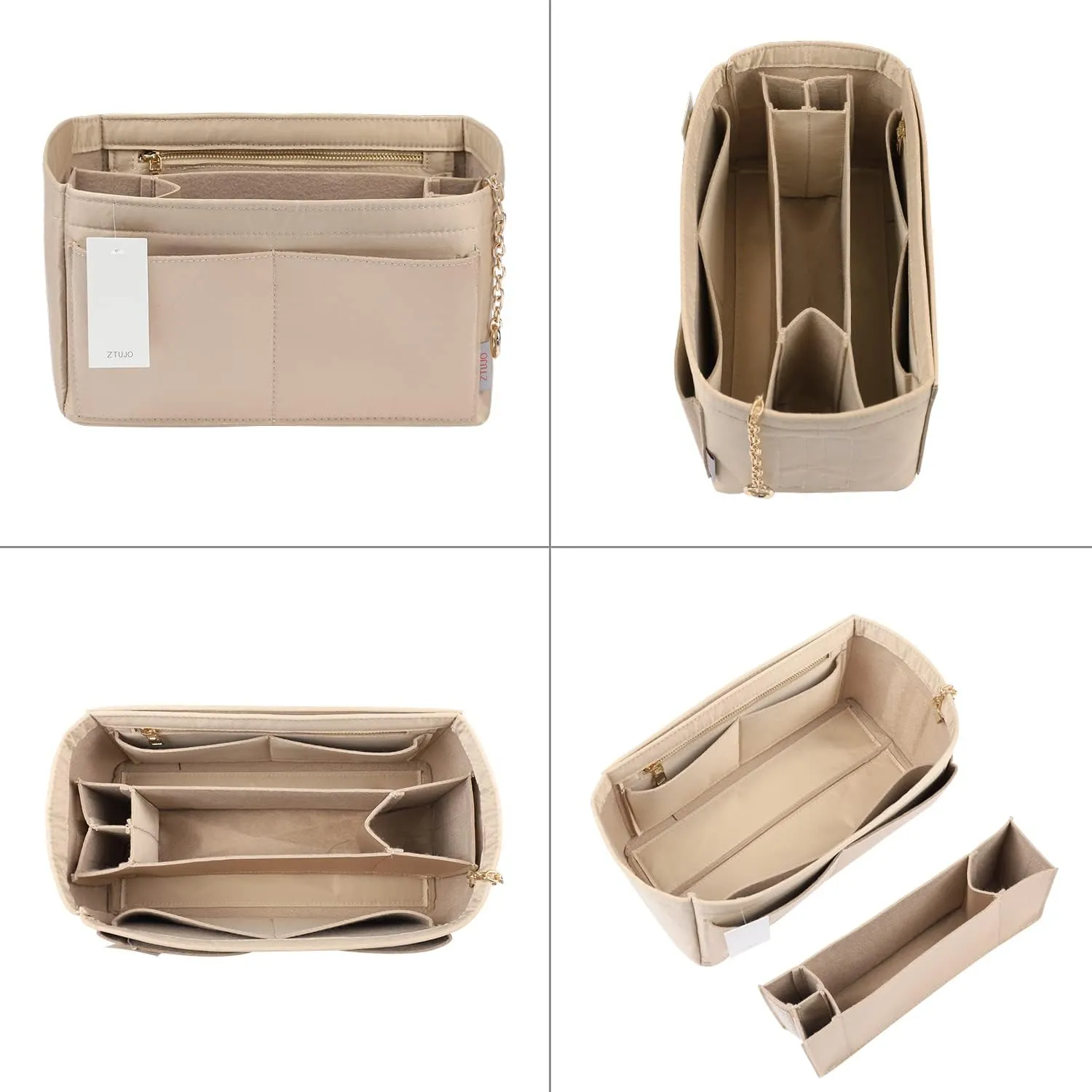 Purse Organizer Insert, Felt Purse Organizer with Zipper and Sewn Bottom Insert, Fit Speedy Neverfull Graceful,6 Sizes