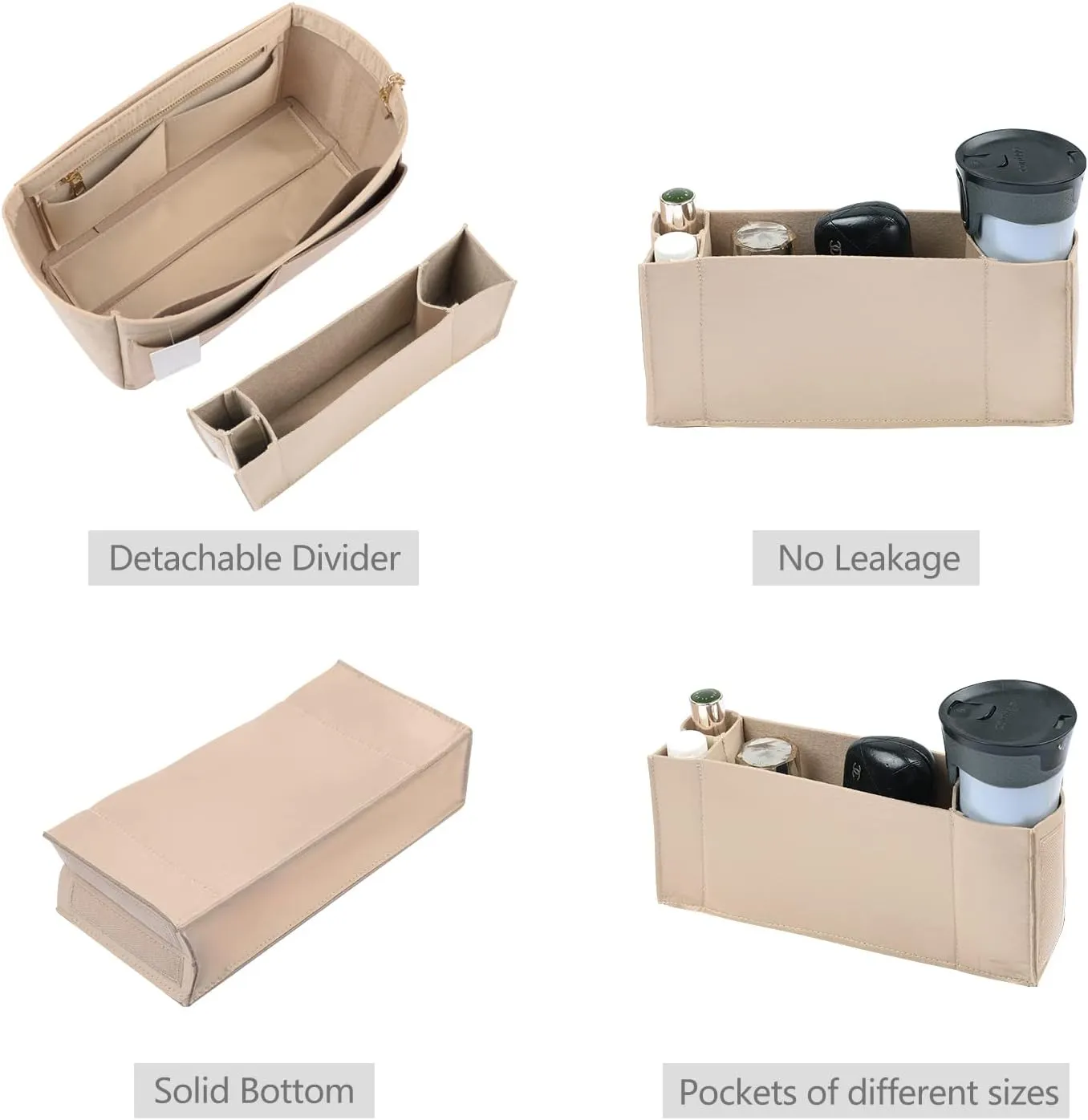Purse Organizer Insert, Felt Purse Organizer with Zipper and Sewn Bottom Insert, Fit Speedy Neverfull Graceful,6 Sizes