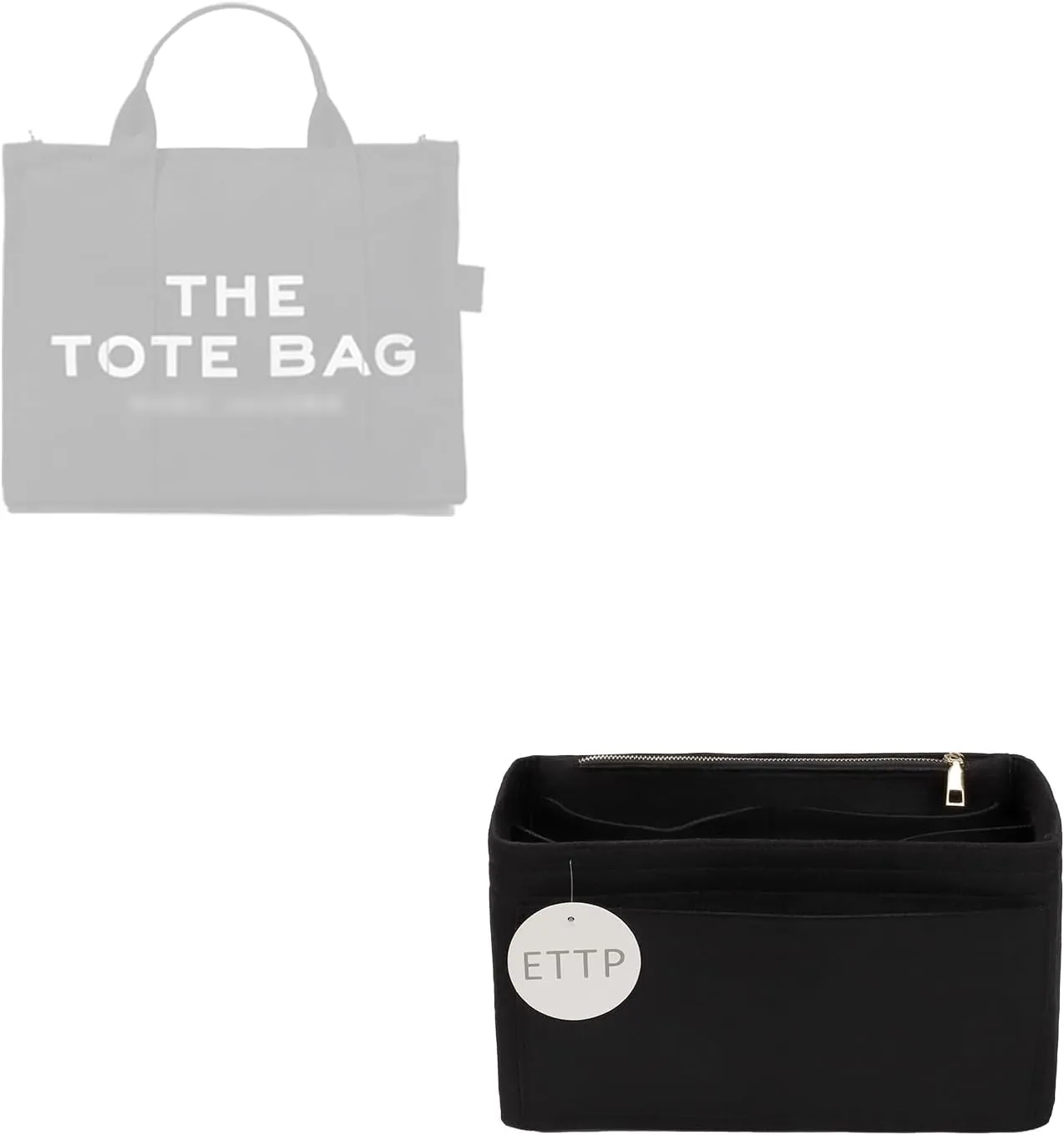 Purse Organizer Insert For Handbags, Tote Bag Organizer Insert, Compatible with MJ Tote and Onthego (Large, Black)
