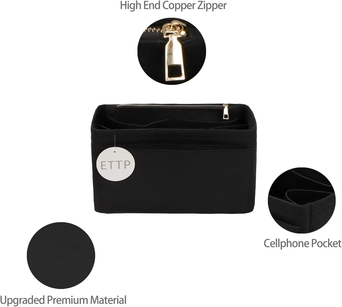 Purse Organizer Insert For Handbags, Tote Bag Organizer Insert, Compatible with MJ Tote and Onthego (Large, Black)