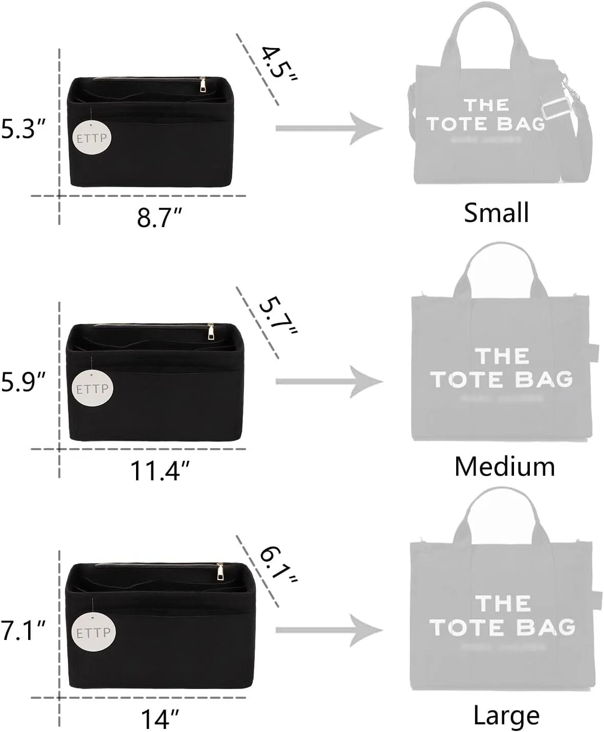Purse Organizer Insert For Handbags, Tote Bag Organizer Insert, Compatible with MJ Tote and Onthego (Large, Black)