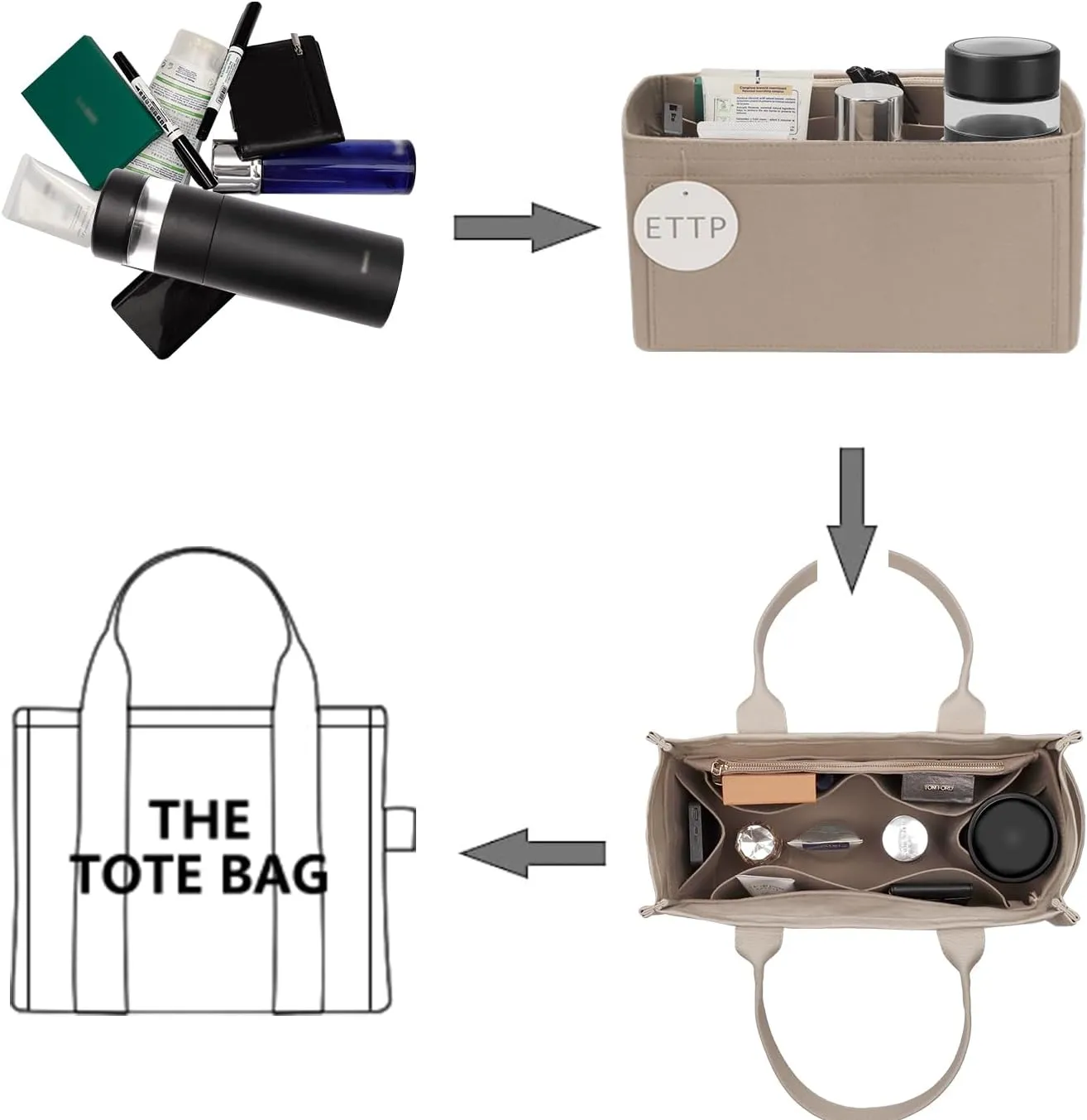Purse Organizer Insert For Handbags, Tote Bag Organizer Insert, Compatible with MJ Tote and Onthego(X-Large, Beige)