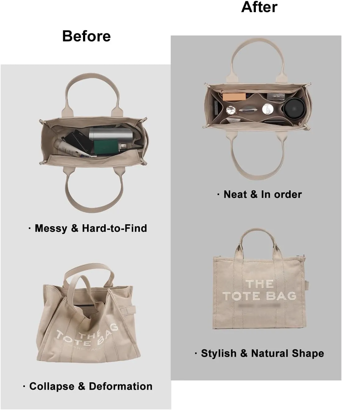 Purse Organizer Insert For Handbags, Tote Bag Organizer Insert, Compatible with MJ Tote and Onthego(X-Large, Beige)