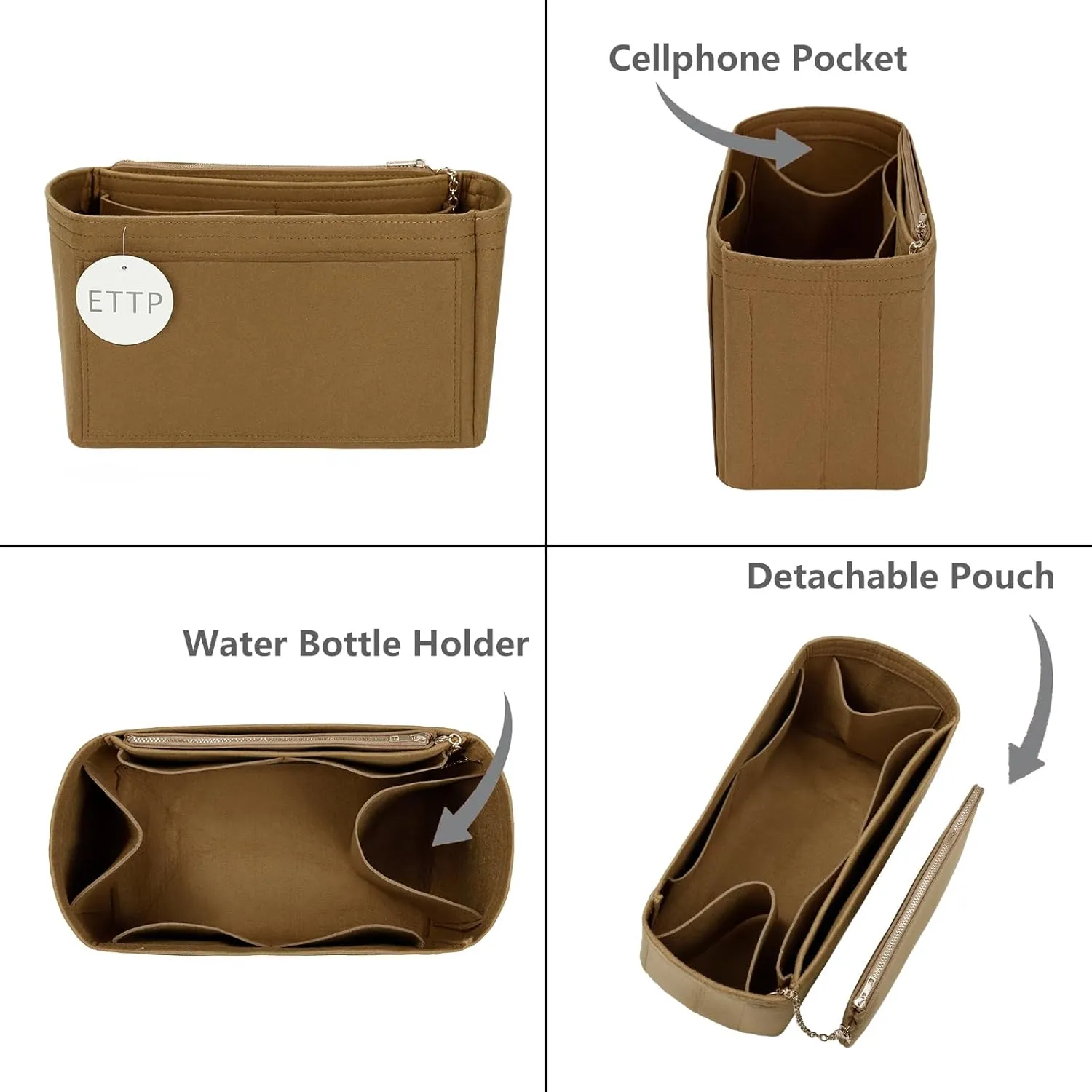 Purse Organizer Insert For Handbags, Tote Bag Organizer Insert, Handbag Organizer For Tote & Handbags, Compatible with Neverful Speedy and More (Slender Large,Lighting Coffee)