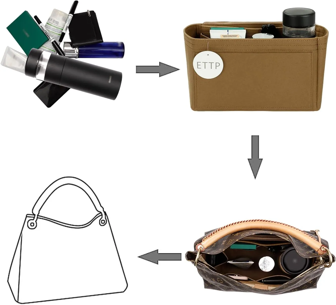 Purse Organizer Insert For Handbags, Tote Bag Organizer Insert, Handbag Organizer For Tote & Handbags, Compatible with Neverful Speedy and More (Slender Large,Lighting Coffee)