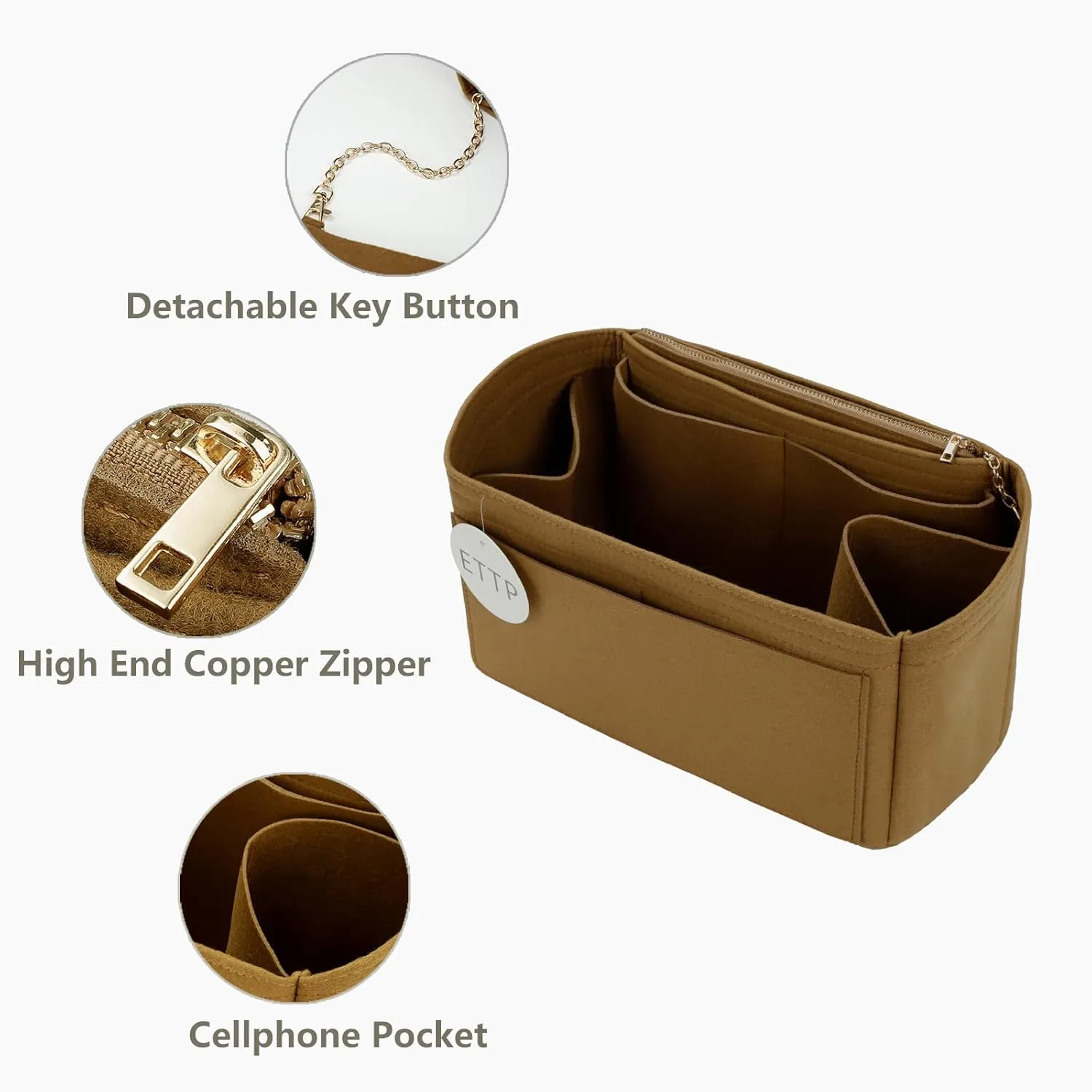 Purse Organizer Insert For Handbags, Tote Bag Organizer Insert, Handbag Organizer For Tote & Handbags, Compatible with Neverful Speedy and More (XLarge,Lighting Coffee)