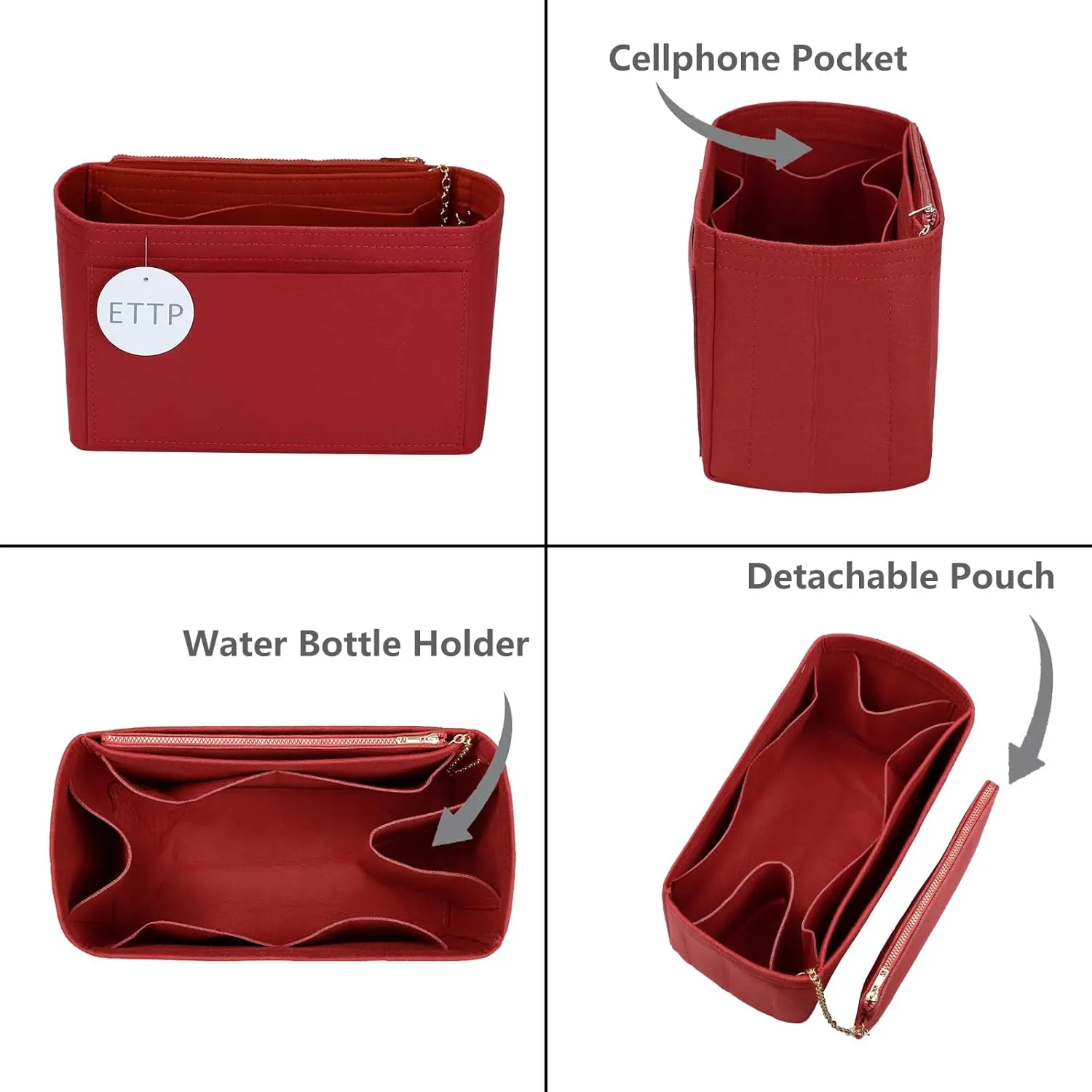 Purse Organizer Insert For Handbags, Tote Bag Organizer Insert, Handbag Organizer For Tote & Handbags, Compatible with Neverful Speedy and More (XLarge,Red)