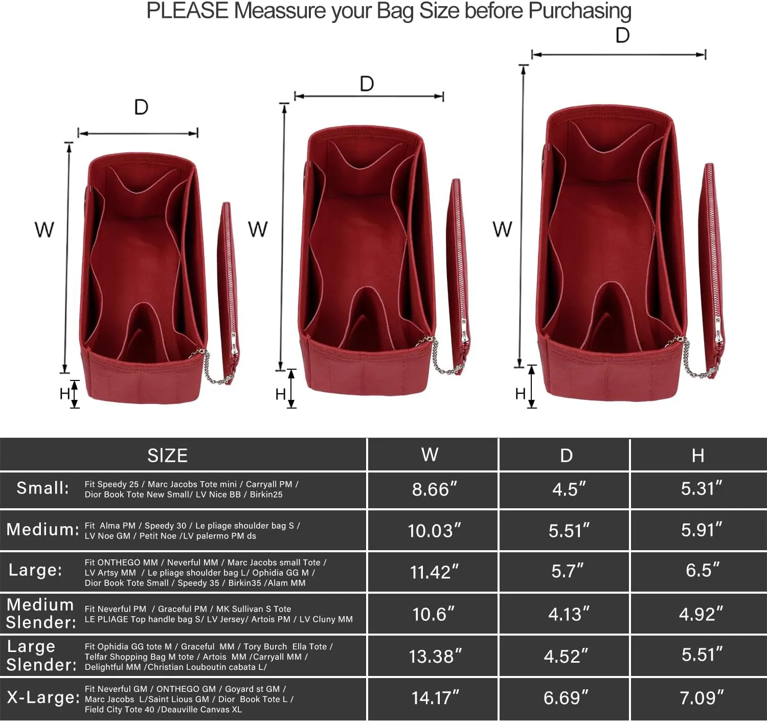 Purse Organizer Insert For Handbags, Tote Bag Organizer Insert, Handbag Organizer For Tote & Handbags, Compatible with Neverful Speedy and More (XLarge,Red)