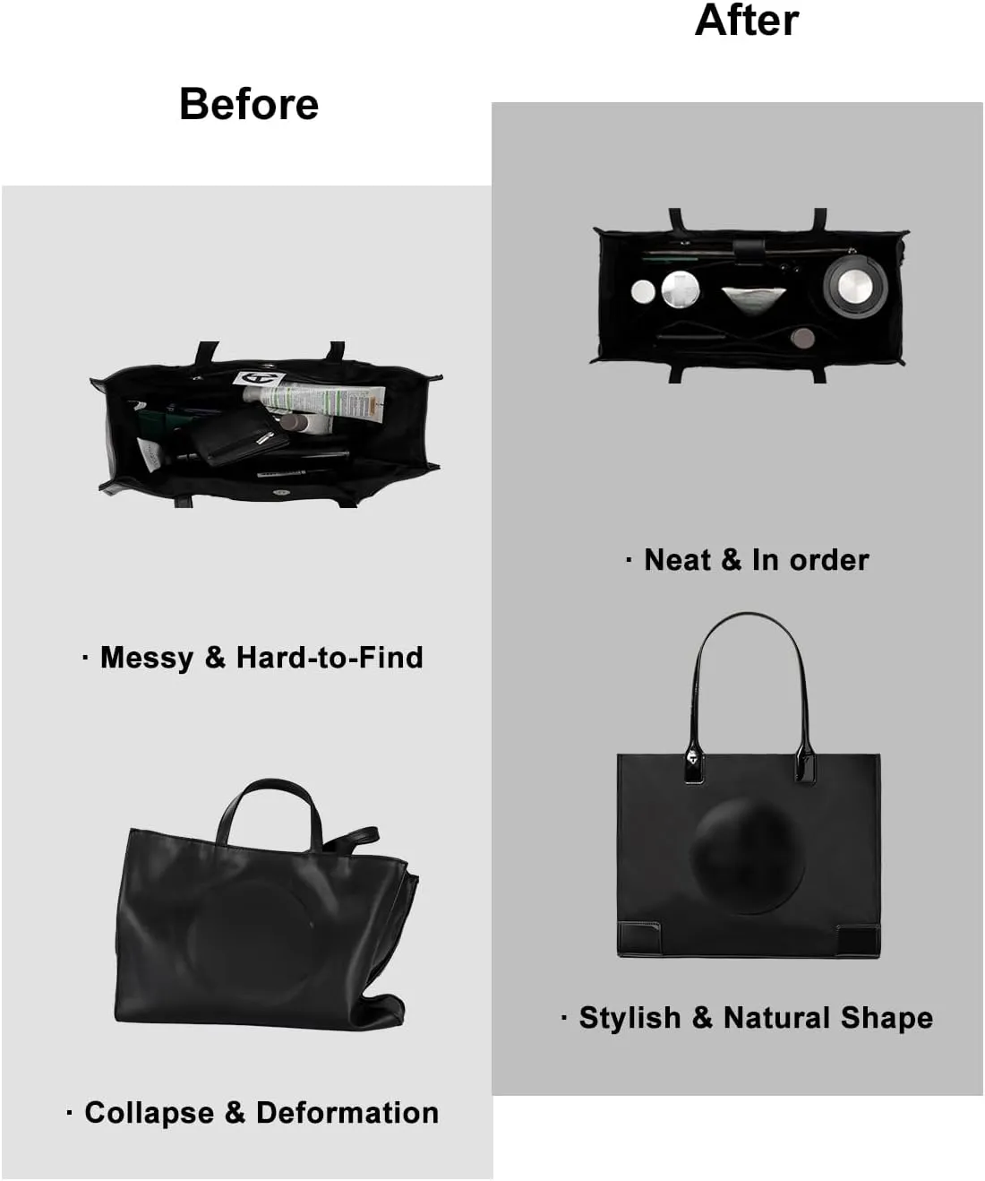 Purse Organizer Insert For Handbags,Bag Organizer Insert, Compatible with Alam BB and PM,Ella Tote,Telfar Medium, Book Tote M (Black, XXX-Large)