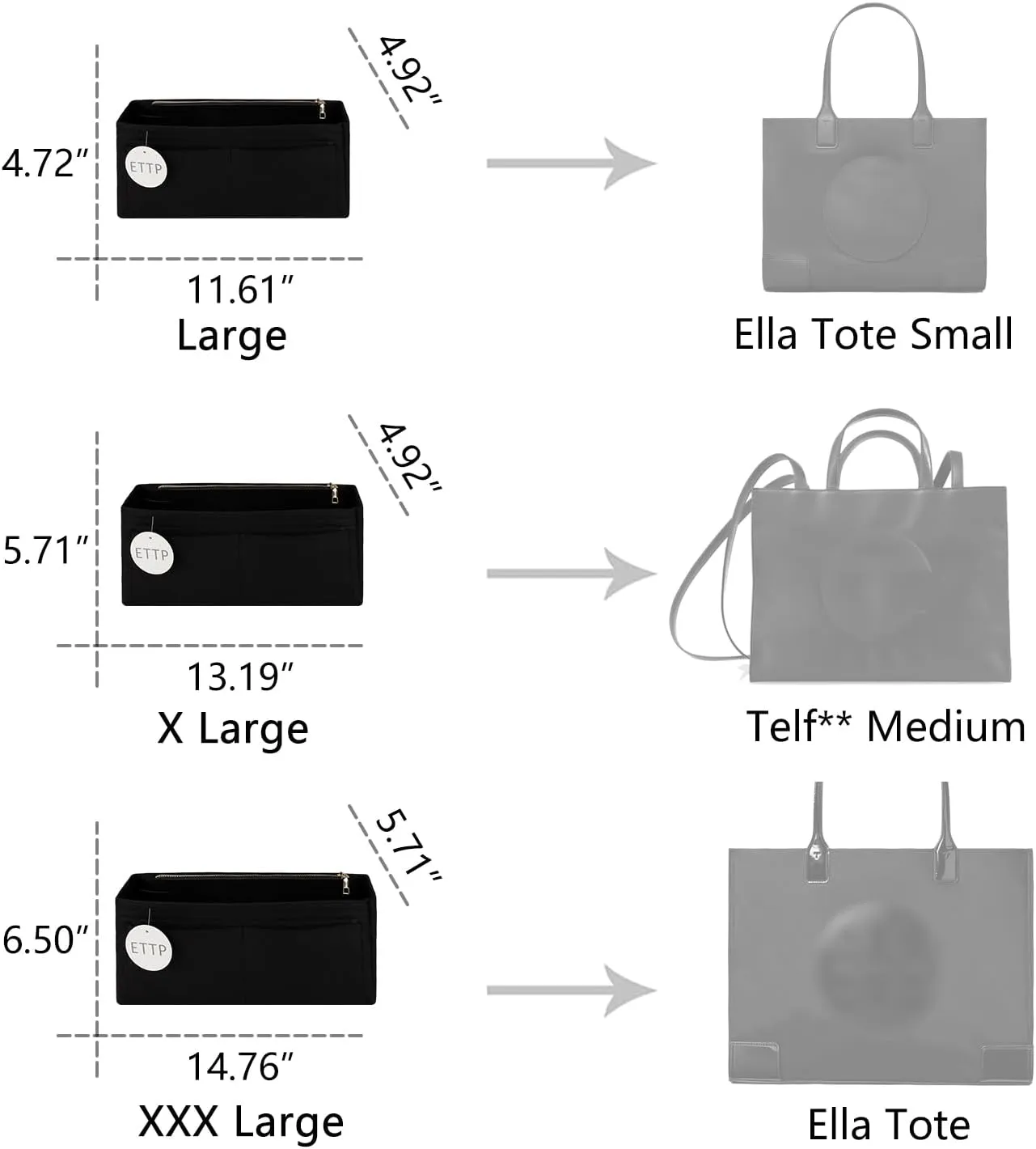 Purse Organizer Insert For Handbags,Bag Organizer Insert, Compatible with Alam BB and PM,Ella Tote,Telfar Medium, Book Tote M (Black, XXX-Large)