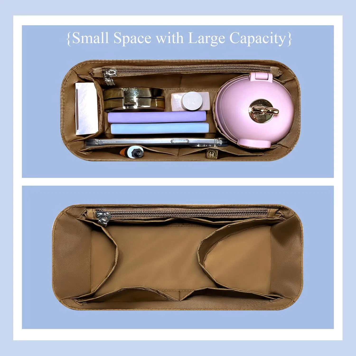 Purse Organizer Insert, Nylon Inner Liner for Loewe Flamenco Bag, Durable Storage Multiple Pouch Cosmetics Zipper Bag Insert Handbag Organizer (Style-02, Medium)