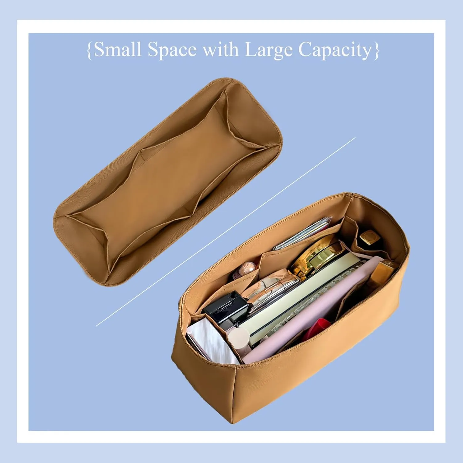 Purse Organizer Insert, Nylon Inner Liner for Loewe Flamenco Bag, Durable Storage with Multiple Pouch, Cosmetics Zipper Bag Insert, Handbag Organizer (style-03, Medium)
