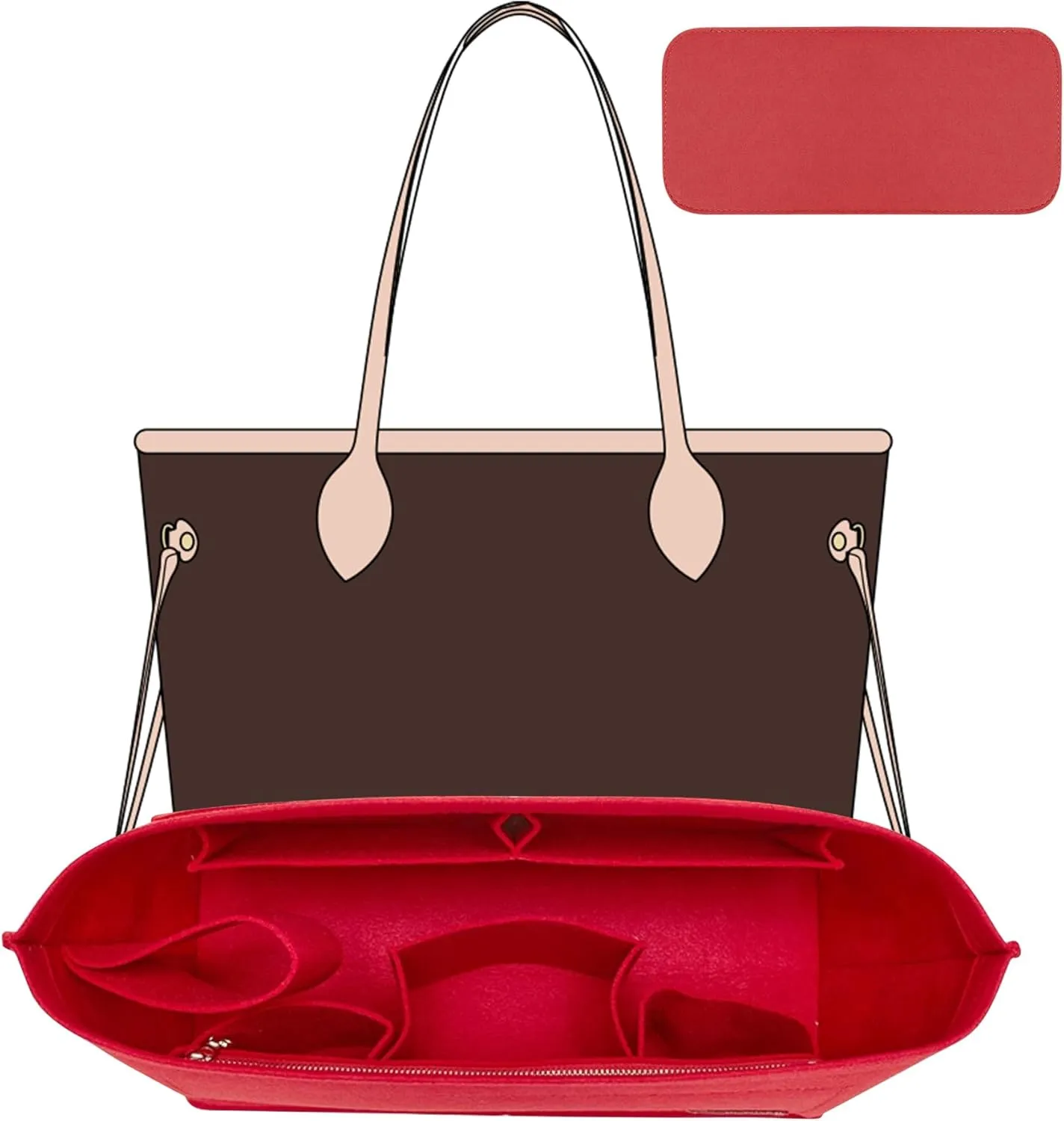 Purse Organizer Insert with Base Shaper,Felt Tote Bag Organizer Insert Compatible with neverfull MM,C.oach City 33,G.oyard SaintLouis PM and More,Bag Inner Shaper for Luxury Bags,Red/L