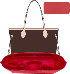 Purse Organizer Insert with Base Shaper,Felt Tote Bag Organizer Insert Compatible with neverfull MM,C.oach City 33,G.oyard SaintLouis PM and More,Bag Inner Shaper for Luxury Bags,Red/L